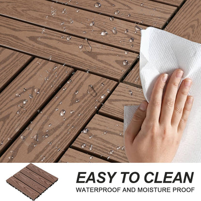 20 sq. ft Interlocking Deck Tiles 20pcs Wood Plastic 12"x12" Interlocking Patio Deck Tiles,Waterproof, Anti-Slip, Weather-Resistant, Ideal for Indoor and Outdoor Use (Light Coffee)