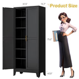 pozdeg Metal Storage Cabinet - 75” Tall Steel File Cabinets with 2 Doors and 5 Adjustable Shelves Versatile Storage Pantry Cabinet for Home Office Warehouse Garage or Outdoor (Black) pozdeg