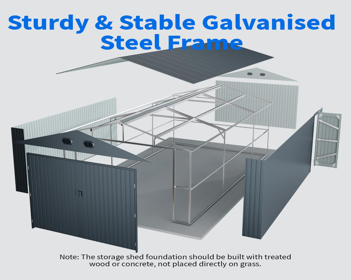 10x20 FT Outdoor Storage Shed, Metal Garage Shed with 2 Lockable Doors, Large Metal Building with 4 Air Vents, Galvanized Steel Prefab Garage Sheds for Car, Truck, Tool, Dark Gray ANTSKU