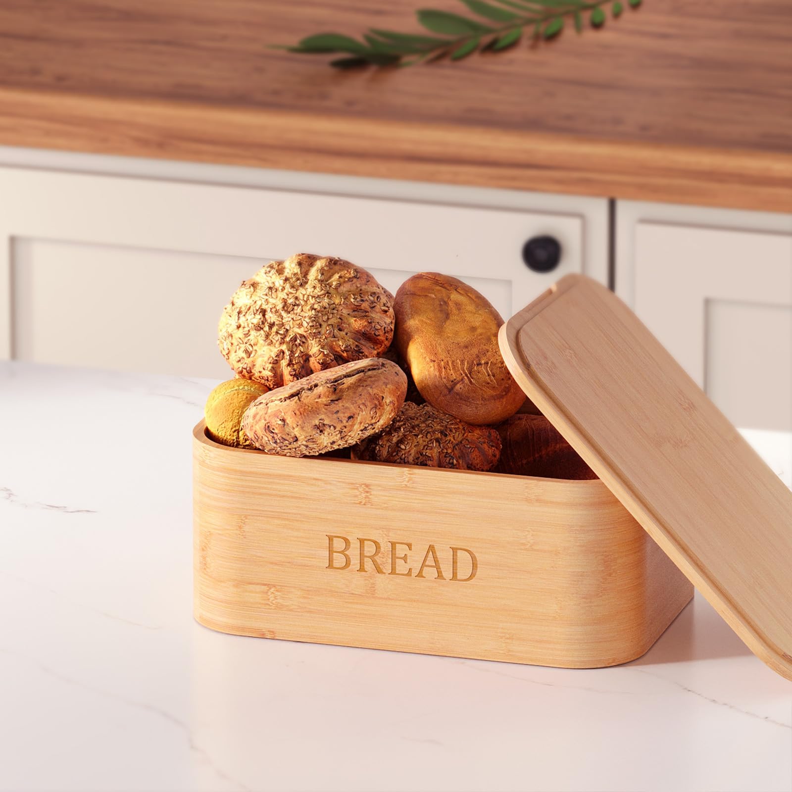 Danfoxer Bamboo Bread Box for Kitchen Countertop,Curved Bamboo Bread Boxes with Cutting Board Lid, Wooden Bread Storage, Bread Container Airtight, Food Storage for Kitchen Counter(Natural) - WoodArtSupply