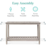 Best Choice Products 48in 2-Shelf Eucalyptus Wooden Console Table Indoor Outdoor Multifunctional Buffet Bar Storage Organizer w/Foot Sliders - Gray Best Choice Products