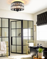 JWLUYN Black Crystal Flush Mount Ceiling Light, 4 Lights Black Dining Room Light Fixtures with E12 Base, Modern Close to Ceiling Light Fixture for Bathroom, Hallway, Kitchen, Bedroom, Entryway JWLUYN