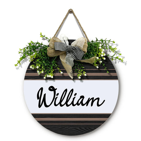 Dacawin Personalized Front Door Signs with Wreath Custom Rustic Family Name Round Wooden Sign with Bow Welcome Farmhouse Customized Hello Door Hanging Sign for Home Wall Outdoor Indoor 12x12 Inch Dacawin