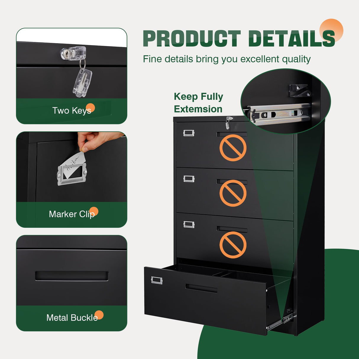 Letaya File Cabinets,4 Drawer Metal Lateral Filing Organization Storage Cabinets with Lock,Home Office for Hanging Files Letter/Legal/F4/A4 Size (Require Assembly) Letaya