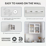 NEWOWNDS Wall-Mounted Bathroom Cabinet with Glass Door & Adjustable Shelves, Floating Storage for Kitchen & Laundry, White NEWOWNDS