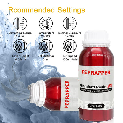 RepRapper Gray 3D Printer Resin, 405nm Fast UV-Curing Standard Resin, 3D Printing Resin Photopolymer Resin for LCD Printer, Grey 500g