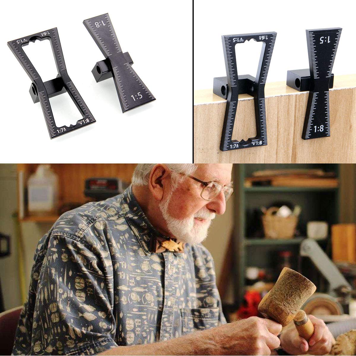 2 PCS Dovetail Marker Guide, Aluminum Alloy Dovetail Marking Jig Precise Wood Dovetail Tools, Dovetail Guide with 1:5, 1:6, 1:7 and 1:8 Slopes for HNBun