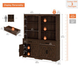 WAMPAT 5-Tier Bookcase with Barn Door Cabinets,73.3" Tall Standing Rustic Bookshelves,63" Wide Modern Farmhouse Display Storage Cabinet with Adjustable Shelves for Home,Office,Rustic Brown WAMPAT