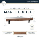 Master & Co. Modern Floating Fireplace Mantel with Black Metal Brackets, Long Floating Shelves for Wall Décor, 48 inches, Walnut Woodgrain MCS