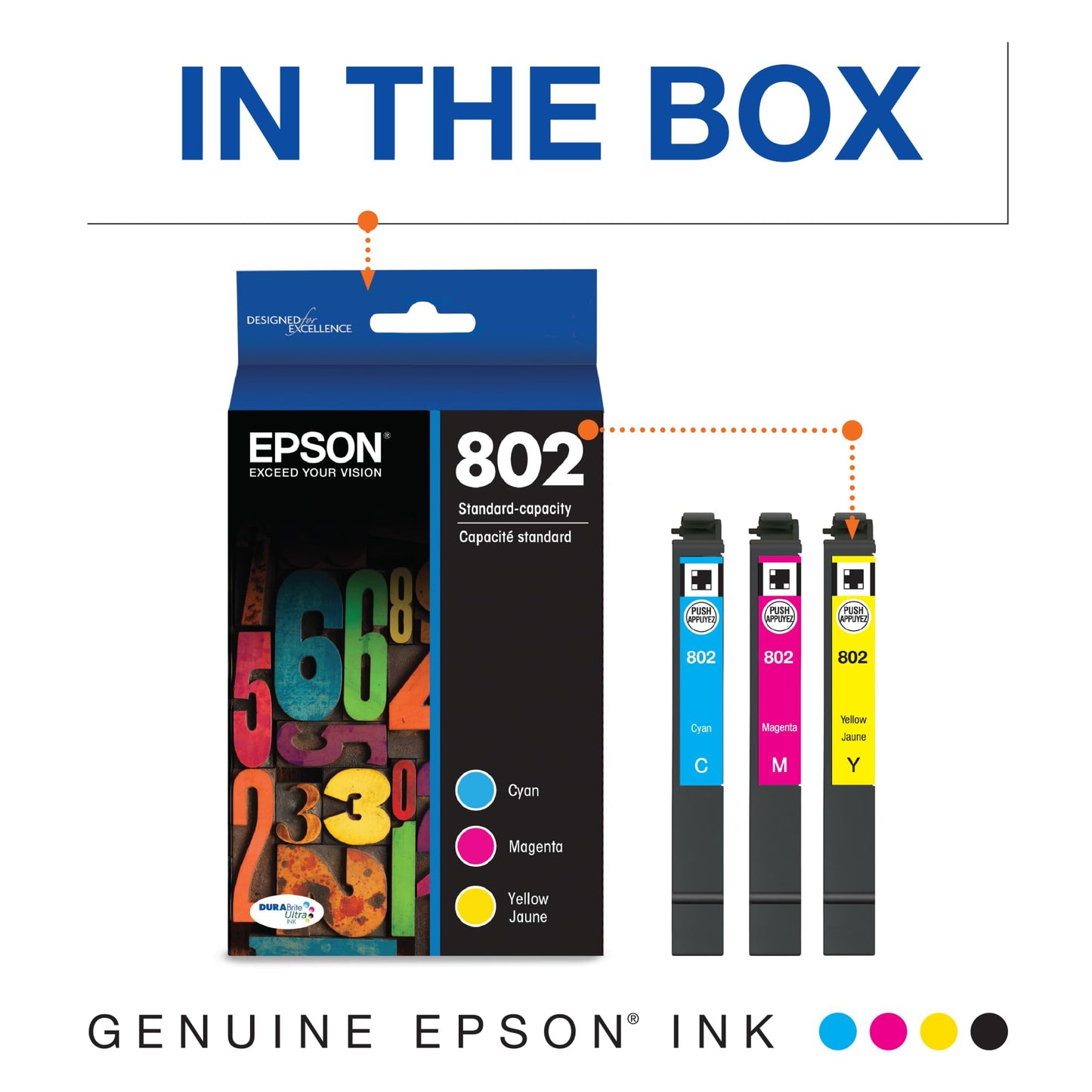 EPSON 802 DURABrite Ultra Ink Standard Capacity Color Combo Pack (T802520-S) Works with WorkForce Pro WF-4720, WF-4730, WF-4734, WF-4740