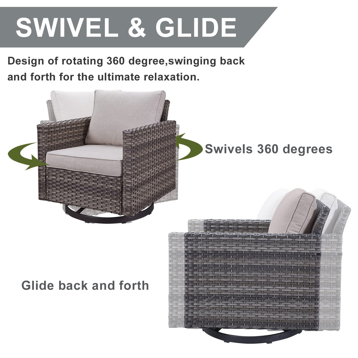 HUMMUH 6 Piece Patio Furniture Set Outdoor Sectional Sofa,PE Wicker Patio Swivel Rocker Chairs with Ottomans Side Table for Porch,Garden,Backyard HUMMUH