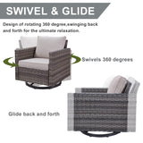 HUMMUH 6 Piece Patio Furniture Set Outdoor Sectional Sofa,PE Wicker Patio Swivel Rocker Chairs with Ottomans Side Table for Porch,Garden,Backyard HUMMUH