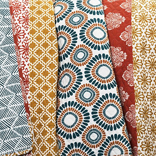 Lush Decor Bohemian Stripe Reversible Cotton Quilt Set, 3 Piece Set, King, Turquoise & Orange - Striped Bedding Set - Blue Quilt King Size - Boho Decor Lush Decor