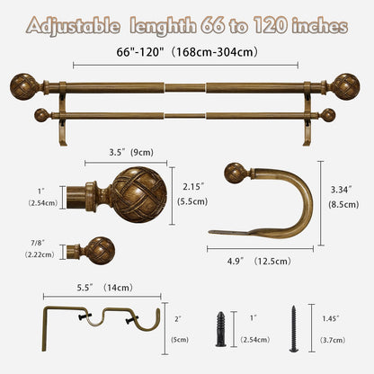 Ycolnaefllr Wood Double Curtain Rod Set for Windows Drapery Double Window Treatment Curtain Rod Adjustable from 66 to 120 Inch,WoodGrain Resin Finials with Curtain Holdbacks Heavy Duty,Walnut - WoodArtSupply