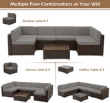 U-MAX 7 Piece Outdoor Patio Furniture Set, PE Rattan Outdoor Brown Wicker Furniture, Outdoor Sectional Furniture Chair Set with Cushions and Tea Table, Brown Rattan and Dark Grey Cushion U-MAX