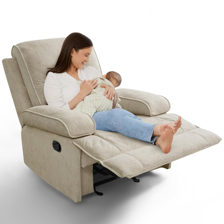 YuuYee Nursery Rocking Chairs,Velvet Rocker Recliner Nursing Chair,Oversized Nursery Recliner Glider Chair with Extra Wide Footrest for Breastfeeding,Beige YuuYee