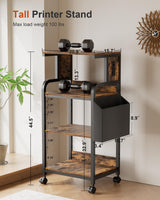 WTINAPIG Tall Printer Stand with Storage Adjustable Shelf and Bag, 4-Tier Large Printer Table with Charging Station for Home Office, Printer Cart with Wheels for 3D Printer Shredder Scanner Fax WTINAPIG