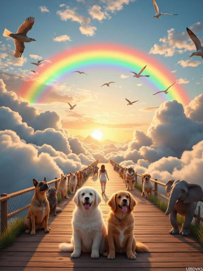 UIBDVKS Sunset Bridge Dogs Rainbow Sky Diamond Art Kits for Adults, 5D DIY Full Drill Diamond Painting Kits for Adults Beginners, Diamond Painting Kit for Wall Home Decor (No Frame) 12x16 Inch