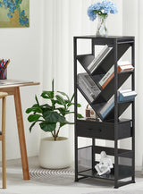 ZEXVIDA Bookshelf with Drawer,8 Tier Tree Bookcase Retro Floor Standing Bookshelves,Tall Wood Bookcases with Cabinet Storage Organizer for Living Room, Bedroom & Home Office, Black ZEXVIDA