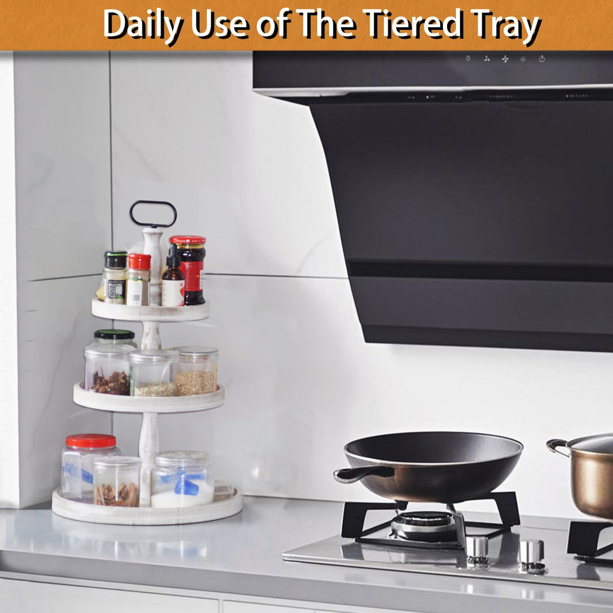 Krismax Decorative Tray - Cupcake Stand Three Tiered Tray Stand, Rustic Round Farmhouse Style Tiered Tray Decor, Farmhouse 3 Tiered Serving Tray, Holiday Decoration (White) Krismax