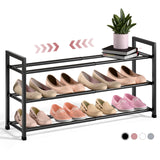 Bumusty 3-Tier Expandable Shoe Rack for Closet, 18“-33” Adjustable Shoe Rack for Small Space, Small Shoe Organizer for Front Door, Sturdy Metal, Black Bumusty