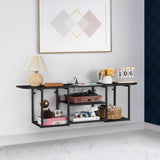 BTY Floating TV Shelf with Power Outlet, Black TV Console with USB Ports, Industrial Under TV Cabinet for 50 Inch TV, Modern Entertainment Center for Bedroom, Living Room BTY