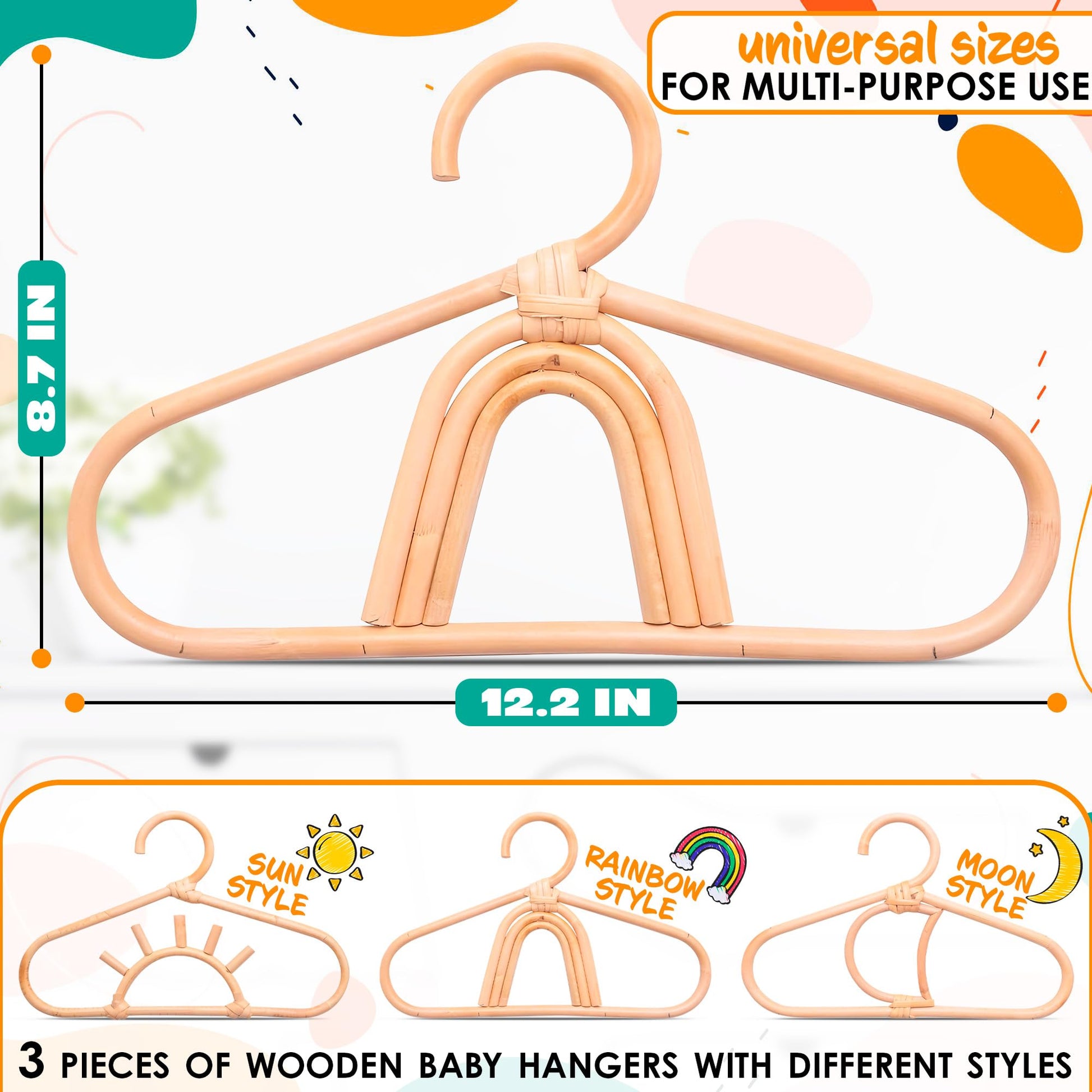 3Pcs Rattan Closet Hanger for Kids Clothes - Baby Clothes Organizer for Kids Hangers Bamboo Room Accessories for Kids Closet Hangers - Childrens Wood Hangers Small Closet Organizer Kids Garme - WoodArtSupply