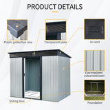 YOPTO 8x6 FT Outdoor Storage Shed,Metal Shed with Floor & Transparent Plate,Garden Shed W/Air Vent & Lockable Sliding Door,All Weather Waterproof Tool House W/Sloped Roof,Black+White YOPTO