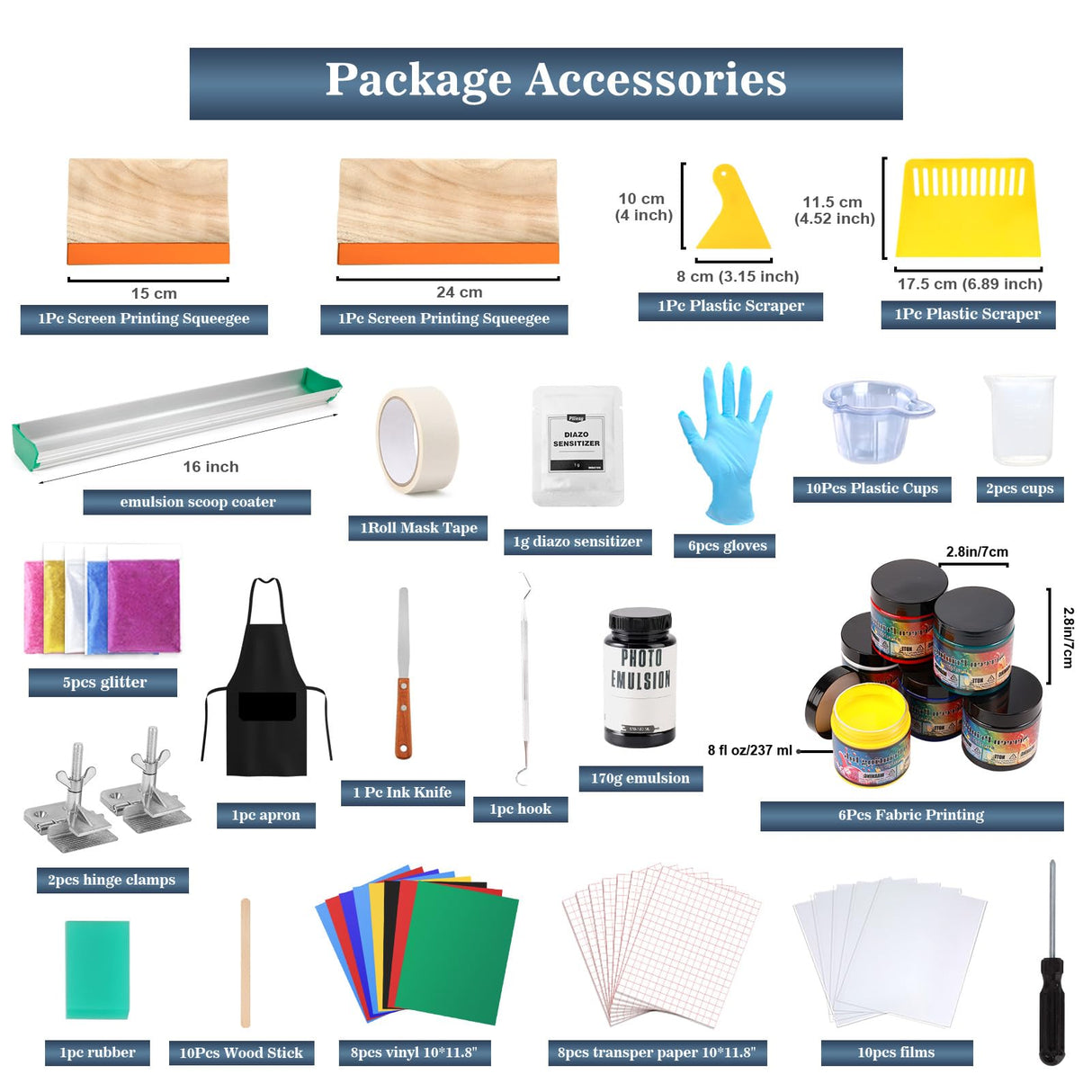 Pllieay 32 Pieces Screen Printing Kit, All-in-One Silk Screen Printing Kit, Screen Printing Supplies Includes UV LED Exposure Screen Printing Light for Screen Printing Pllieay