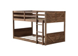 Twin Over Twin Low Bunk Beds with Rustic Headboard & Footboard – Solid Rubber Wood Floor Bunk Bed Frame, No Box Spring Needed, Perfect Small Bunked Frames for Kids, Teens, Boys Girls, Antique Oak Mirightone