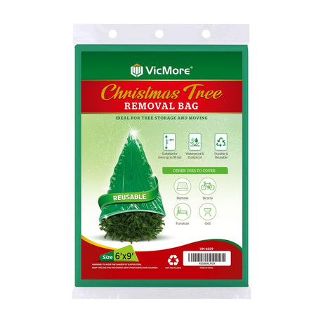 VicMore Christmas Tree Disposal & Removal Bag (9x6 ft) – Heavy-Duty, Tear-Resistant, Odorless PE Cover for Real or Artificial Xmas Trees – Extra Large, Dustproof & Multi-Use, Green VICMORE