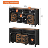 WAMPAT Rustic Farmhouse Buffet Cabinet with Sliding Barn Doors – 59" Antique Black & Brown Coffee Bar Storage Table for Kitchen and Living Room WAMPAT