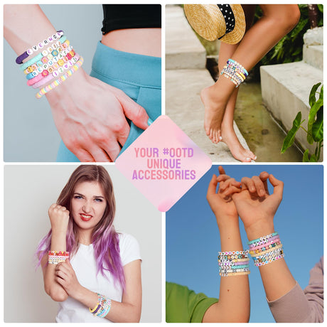 Pizooro Friendship Bracelet Kit, 28 Colors 5040 Pcs Clay Beads 1200 Pcs Letter Beads for Bracelets Making,4 Styles Round Alphabet Beads,Number Beads,Heart Beads & Pattern Beads,Jewelry Craft Kits Gift Pizooro