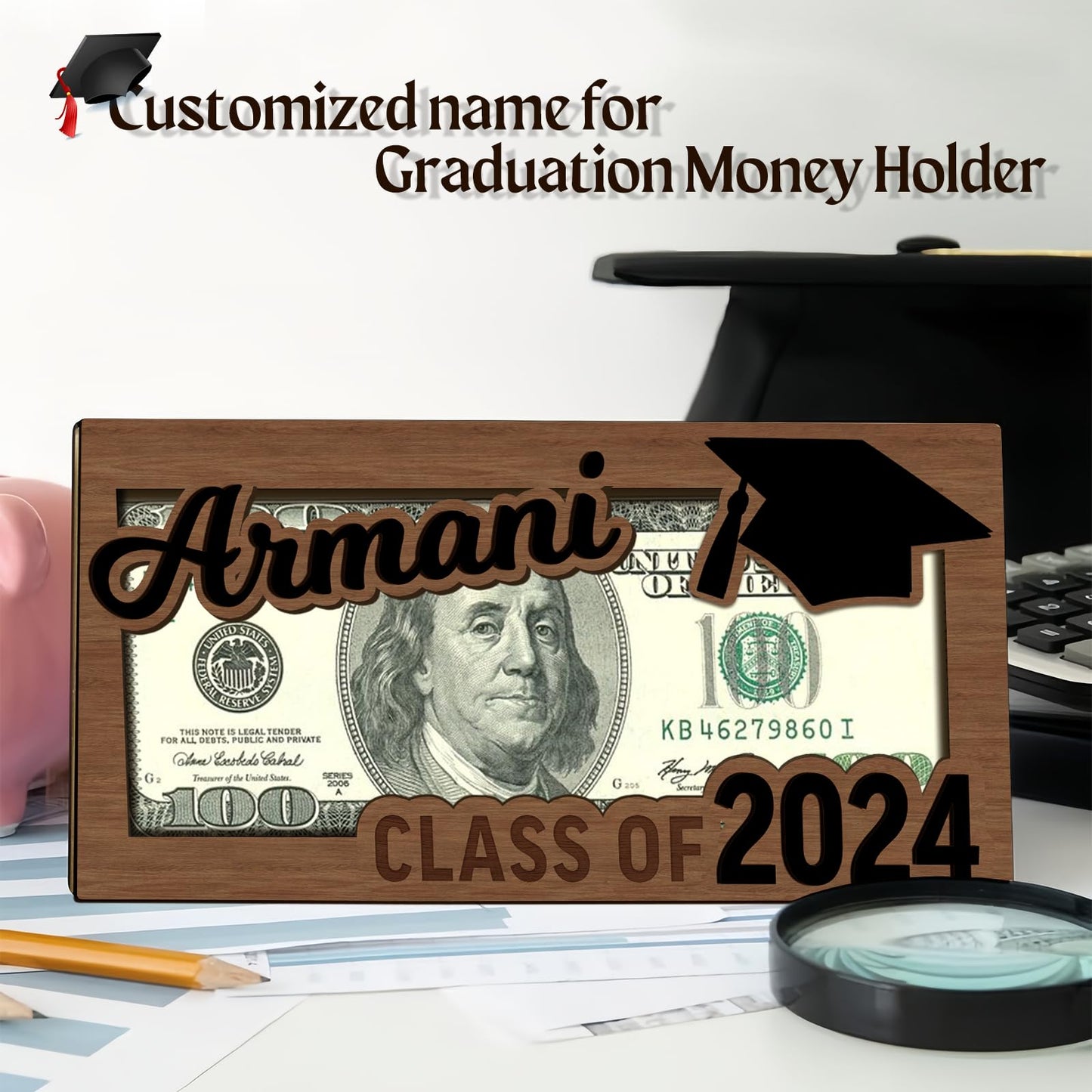 ubmpj Personalized Graduation Gift 2024 Money Holder Class of 2024 Graduation Custom Cash Holder Ideas for High School College University Graduations Party Supplies -Brown - WoodArtSupply