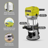 DEWINNER Electric Router Tool, 710W 13000-33000 RPM 6 Variable Speed Wood Router for Woodworking with 3 Clamps and 5 Router Tool Bits DEWINNER