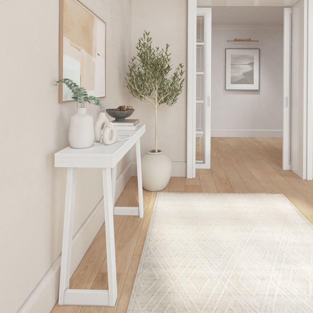 Plank+Beam Solid Wood Console Table, 46.25 Inch, Sofa Table, Narrow Entryway Table for Hallway, Behind The Couch, Living Room, Foyer, Easy Assembly, White Plank+Beam