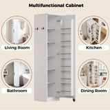 IRONCK Narrow Kitchen Pantry Storage Cabinet, 72" Slim Single Door with 6 Adjustable Shelves, Door Rack and Wheels, Space Saving Freestanding Storage Floor Cabinet for Small Place, White IRONCK