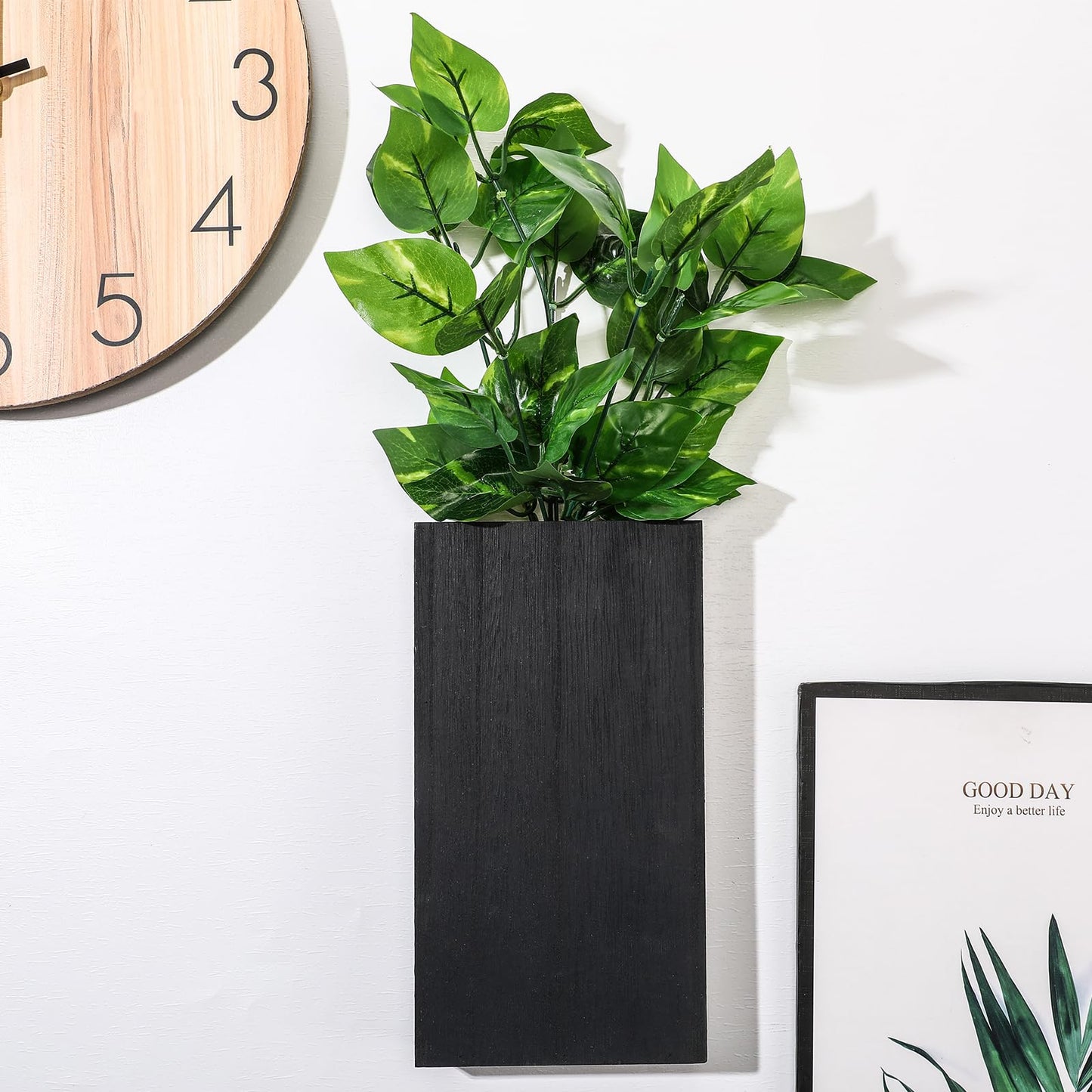 Vesici Wood Wall Planter Vase with Artificial Plants Indoor Plants Holder Pocket Farmhouse Wooden Vases Wall Flower Vase Hanging Plant Decor for Bedroom Kitchen Office Home (2 Pcs)