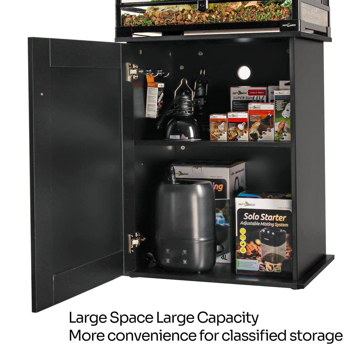 REPTIZOO Reptile Terrarium Stand Wooden Terrarium Cabinet with Storage and Adjustable Shelf, Reptile Tank Stand for 24”Wx18”D Terrarium, Aquarium Stand Fish Tank Stand (Stand Only) REPTIZOO