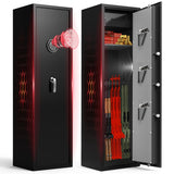 8-10 Fingerprint Gun Safe for Rifles and Pistols, No Assembly Required Quick Access Biometric Gun Cabinet, Large Gun Locker for Pistols and Shotguns, Dual Alarm & Mute Mode Switching SHICHI