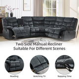 EBELLO Manual Reclining Sectional Sofa Set for Living Room, Soft Fabric Recliner Corner Sectional Couch with Center Console, Cup Holder and Storage, Grey EBELLO