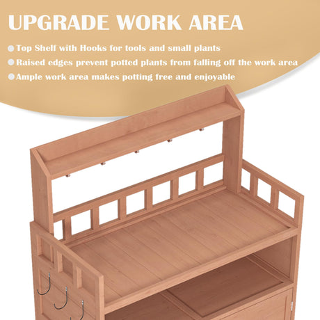 Outdoor Potting Bench with Large Storage Cabinet & Top Shelf, Gardening Work Table for Patio, Lawn, & Garden, Horticulture Station for Planting & Organizing Tools, Durable Workstation for Outdoor Tomkate