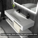 Gesipor 48"x19" Wall-Mount Stone Resin Bathroom Sink Rectangular Vessel Sinks for Bathroom Floating Vanity Sink Trough Modern Art Basin with Shelf Layer GESIPOR