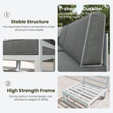 LayinSun 9 Pieces Modern Aluminum Patio Furniture Set with Fire Table, Outdoor Modular Sectional Conversation Set L-Shaped Sofa for Backyard LayinSun