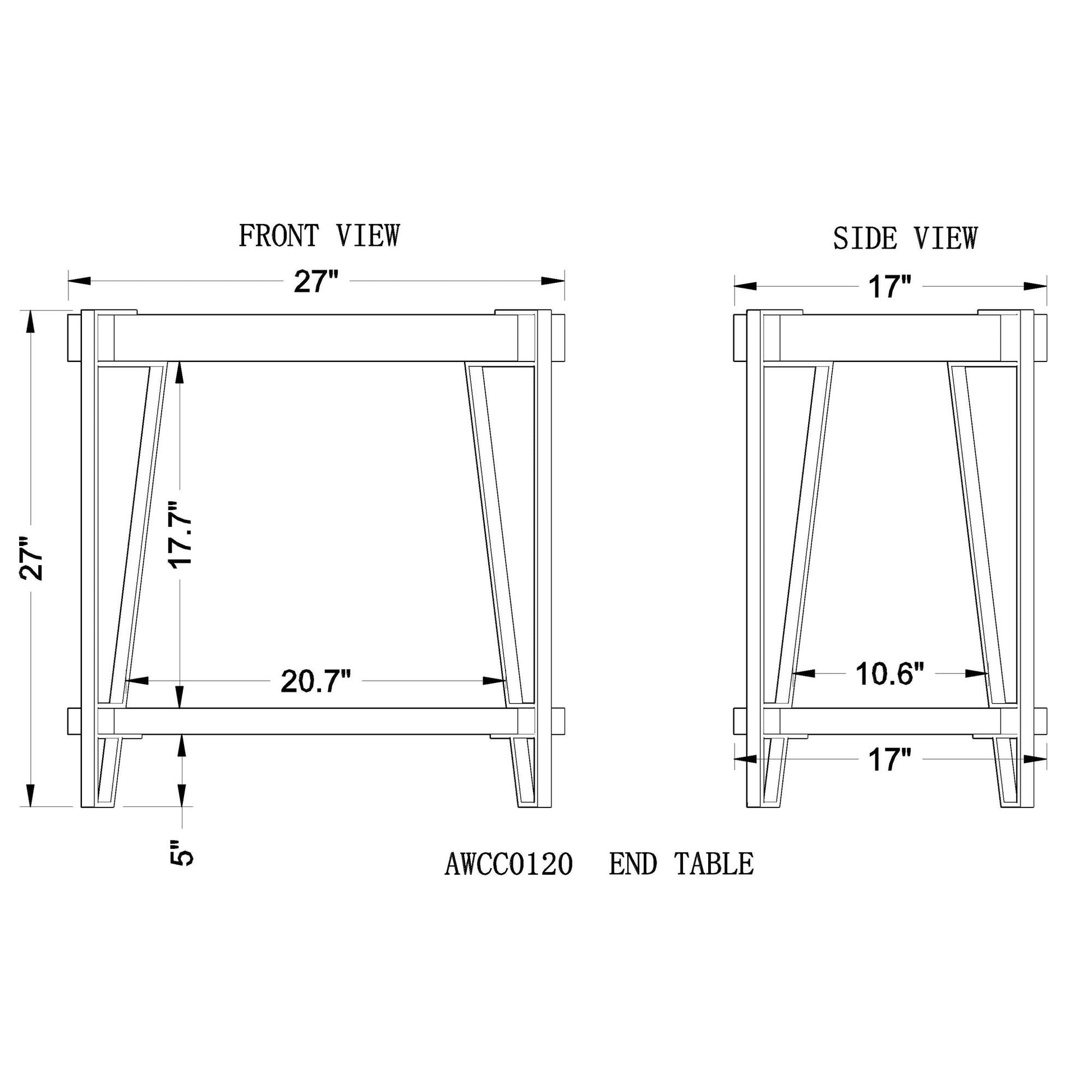 Alaterre Furniture Ryegate Natural Solid Wood with Metal End Table, Live Edge - WoodArtSupply