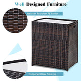 Tangkula 3 Piece Outdoor Rattan Dining Set, No Assembly Patio Bistro Set with Tempered Glass Table, Space Saving Patio Wicker Cushioned Chair Furniture Set for Courtyard, Balcony, Garden (Brown) Tangkula