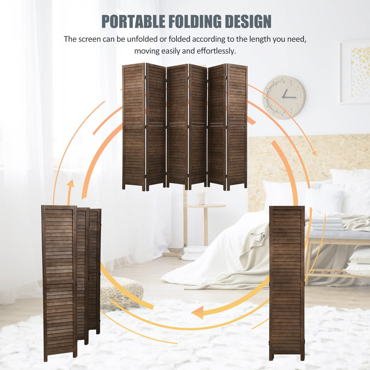 Room Divider 6 Panels, 5.75FT Wooden Room Divider Wall Folding Privacy Screens Freestanding Partition for Home Office Bedroom NChanmar