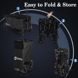 Sekey 220L Collapsible Foldable Wagon with 330lbs Weight Capacity, Heavy Duty Folding Utility Garden Cart with Big All-Terrain Beach Wheels & Drink Holders. Black Sekey