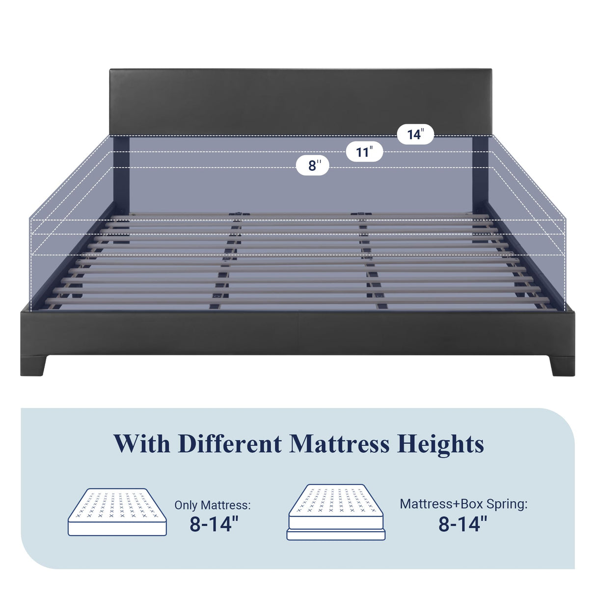 Allewie King Size Bed Frame with Adjustable Headboard, Faux Leather Platform Bed with Wood Slats, Heavy Duty Mattress Foundation, No Box Spring Needed, Noise-Free, Easy Assembly, Black Allewie