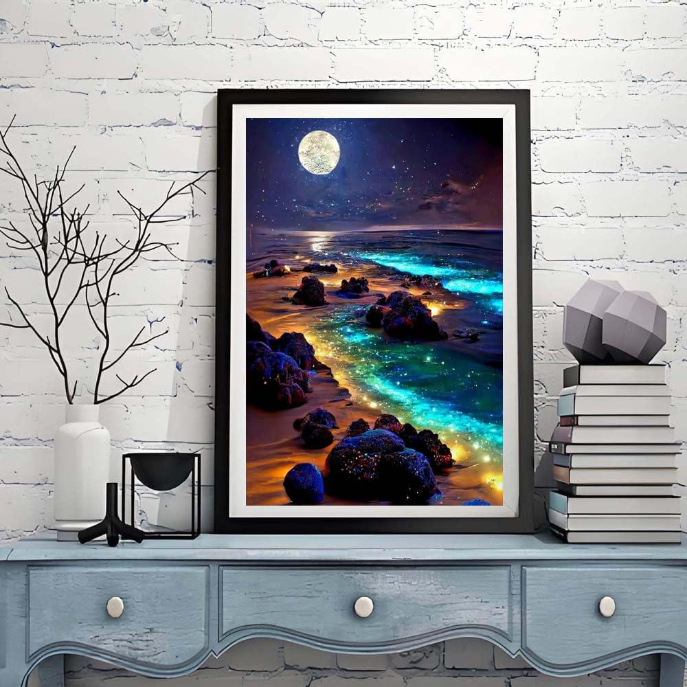 ZQEATRY 5D Beach Diamond Art Kits for Adults, Moon Starry Sky Landscape Diamond Art Kits for Beginners, DIY Full Drill Diamond Dots Paint with Gem Arts for Home Wall Decor 12 X 16 Inch ZQEATRY